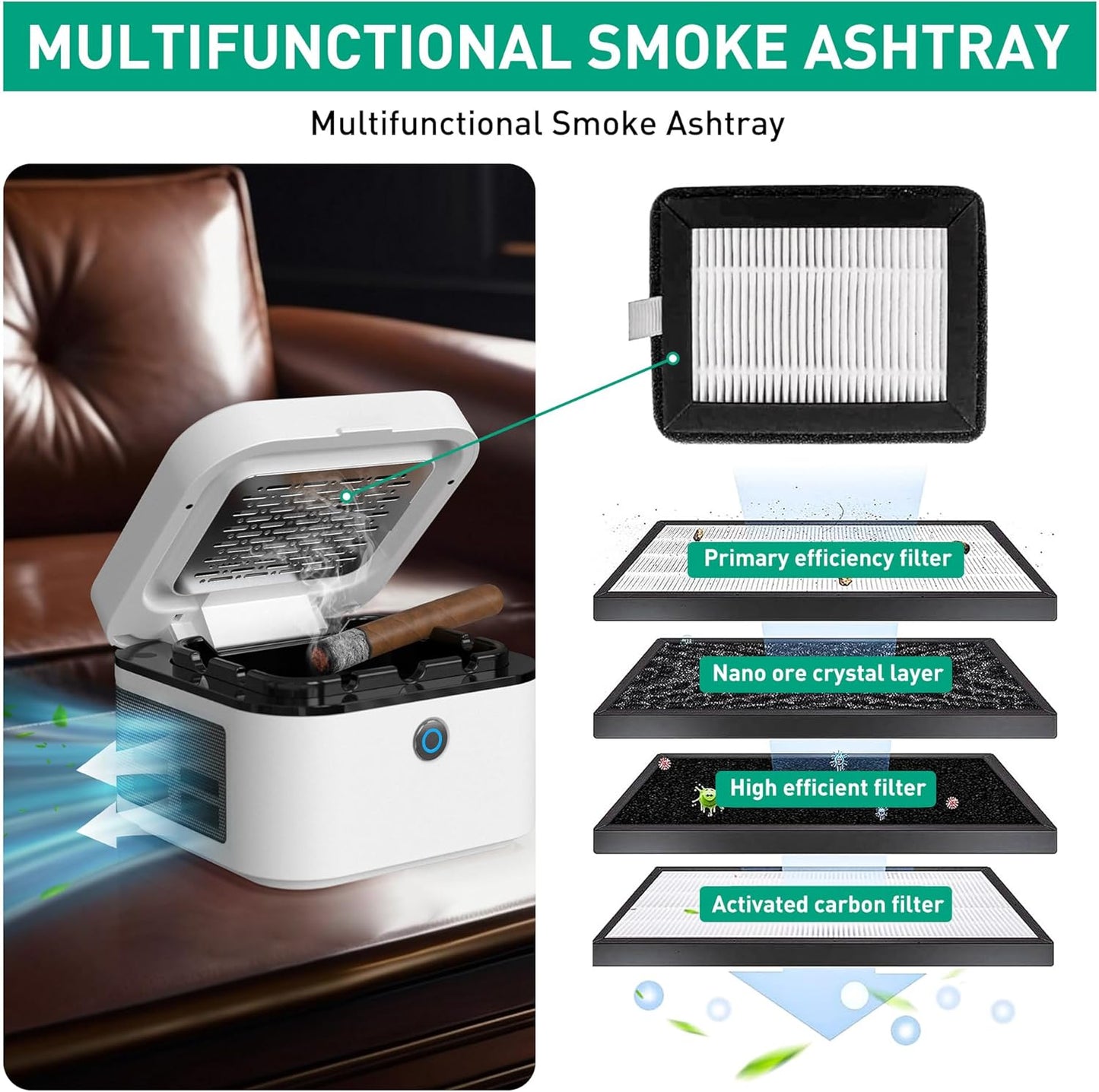 Smokeless Ashtray & Air Purifier – 2-in-1