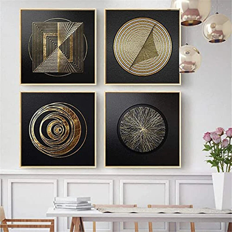 Modern Abstract Wall Art – Set of 4 (Gold & Grey)