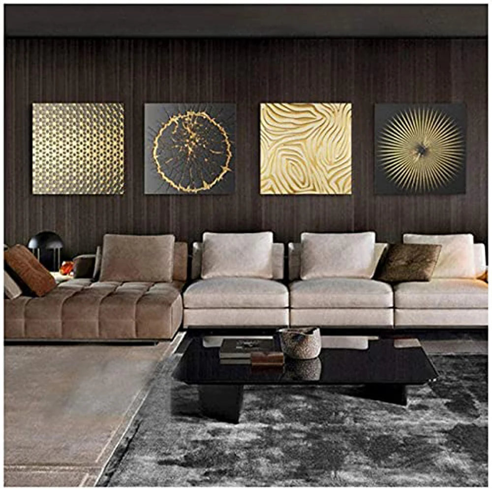 Modern Abstract Wall Art – Set of 4 (Gold & Grey)