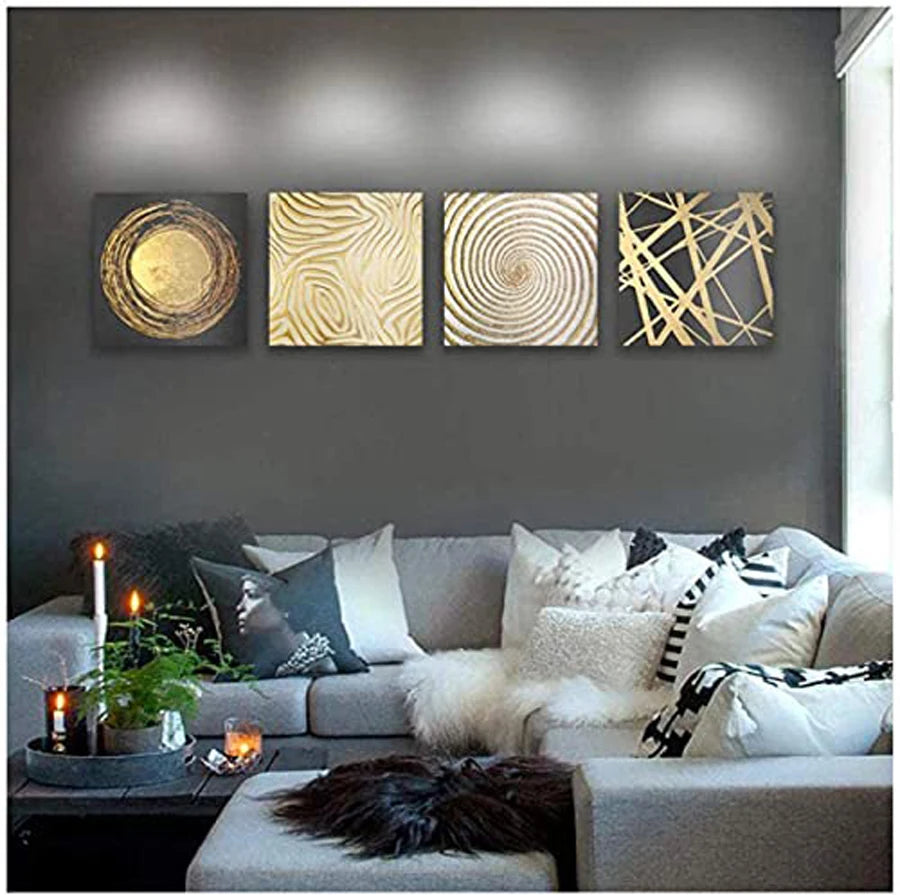 Modern Abstract Wall Art – Set of 4 (Gold & Grey)