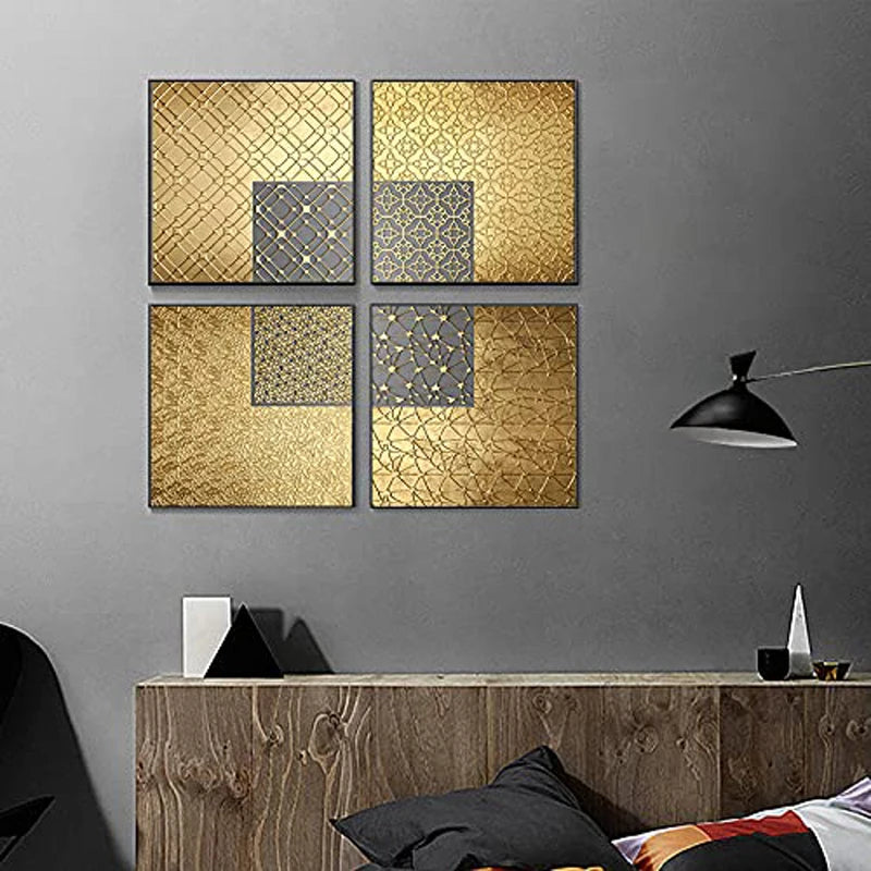 Modern Abstract Wall Art – Set of 4 (Gold & Grey)