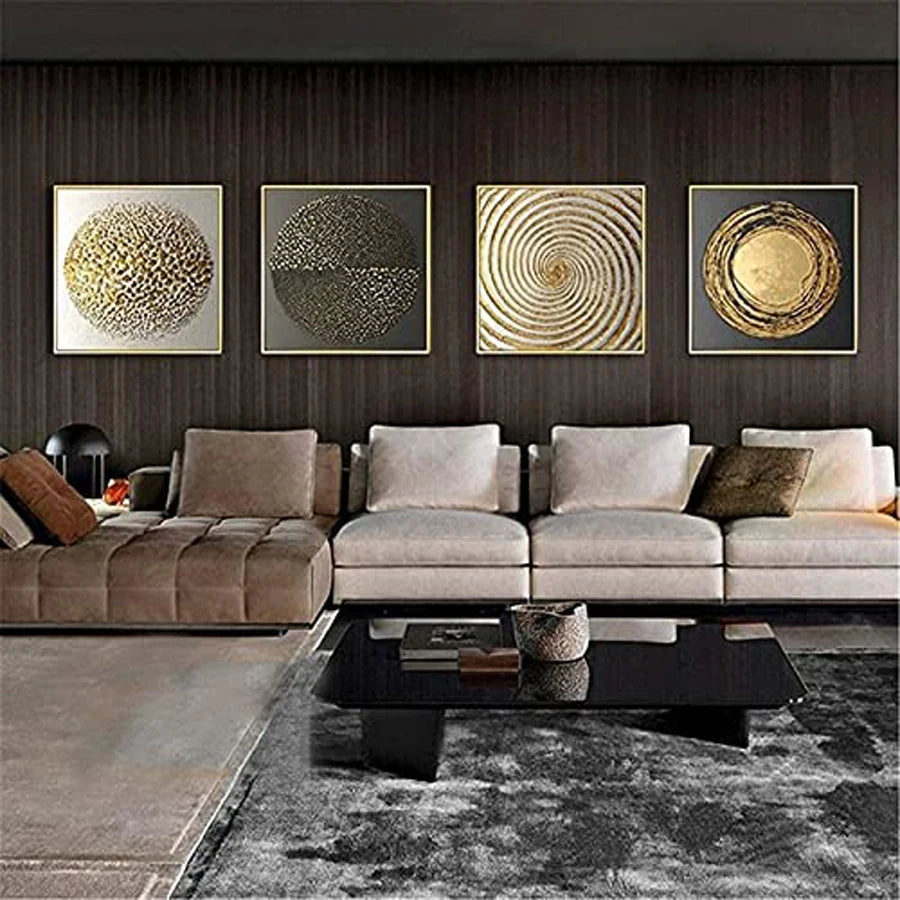 Modern Abstract Wall Art – Set of 4 (Gold & Grey)