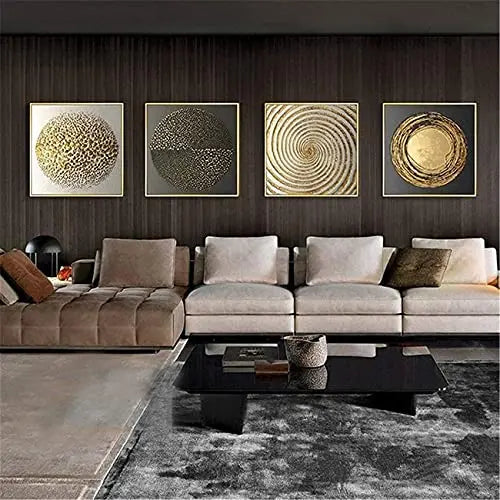 Modern Abstract Wall Art – Set of 4 (Gold & Grey)