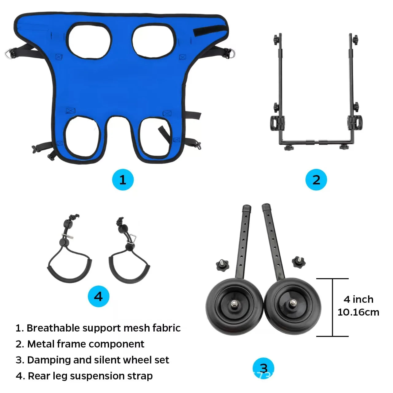 Adjustable Pet Wheelchair – Mobility Aid for Disabled Cats & Dogs